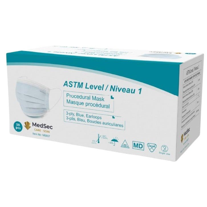 Masques Jetables ASTM Niveau 1 - Fait au Québec Approuvé CNESST - boîte de  50